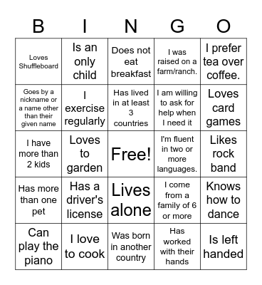 Ice Breaker Bingo Card