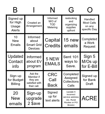 MEMBER SERVICES BINGO Card