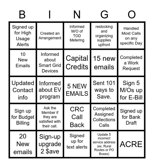 MEMBER SERVICES BINGO Card