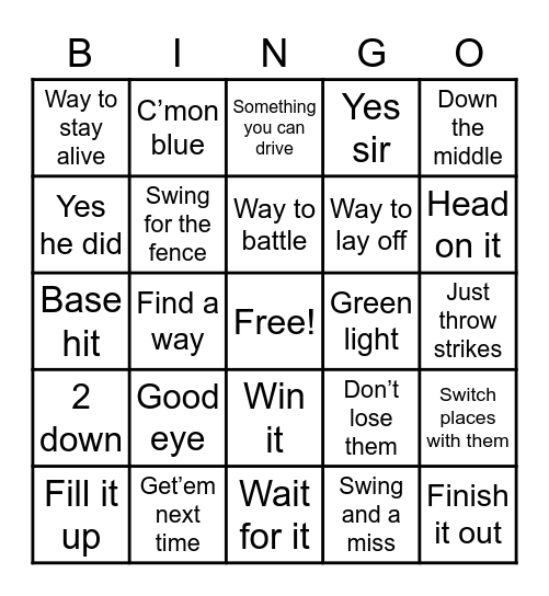 Baseball Bingo Card