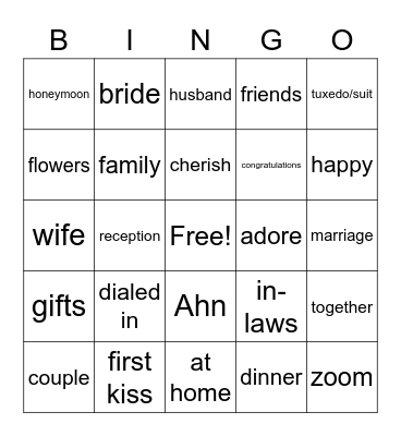 Yida's Wedding Bingo Card