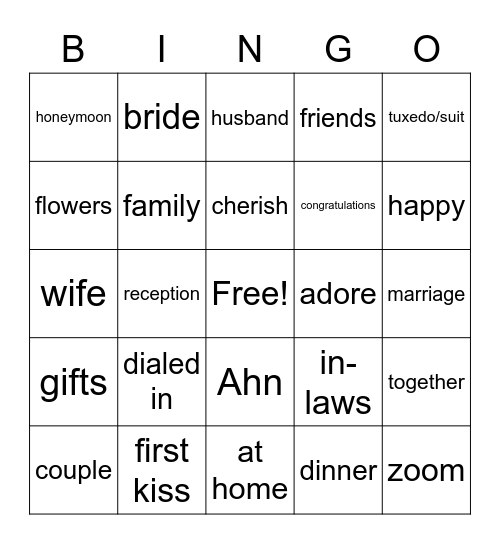 Yida's Wedding Bingo Card