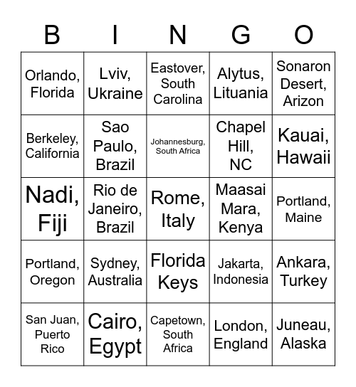 P2 World Tour Bingo Card