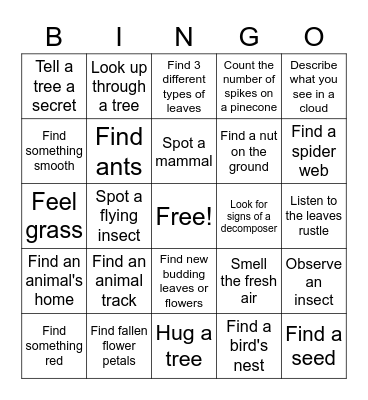 Nature Bingo Card