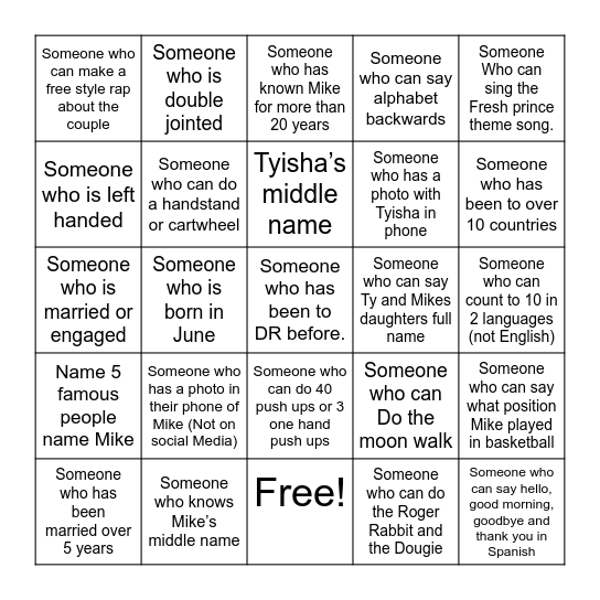 Tyisha & Mikes Bingo Card