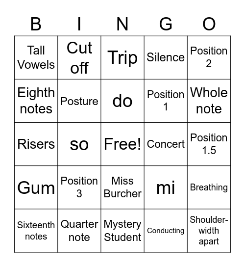 CHOIR BASICS Bingo Card