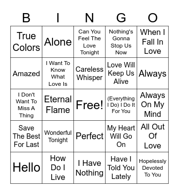 Love Ballads Bingo Card