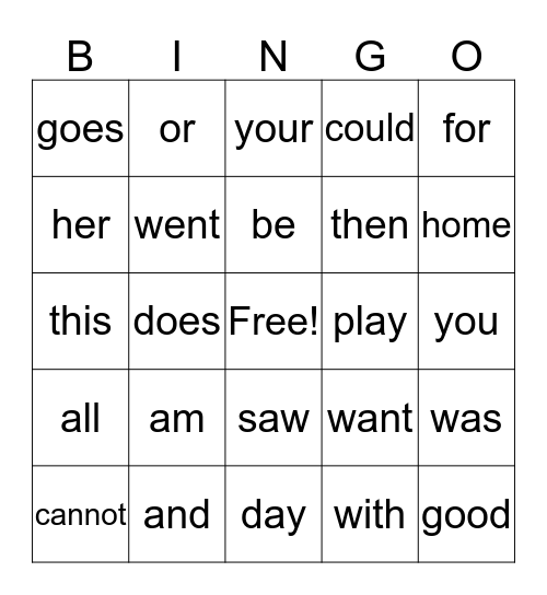 9/11/15 Sight Words Bingo Card