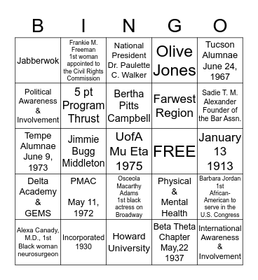 DELTA DIVA BINGO Card