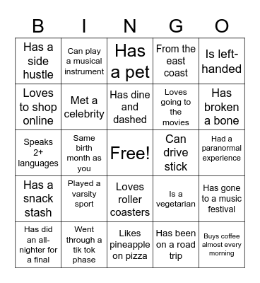 People Bingo Card