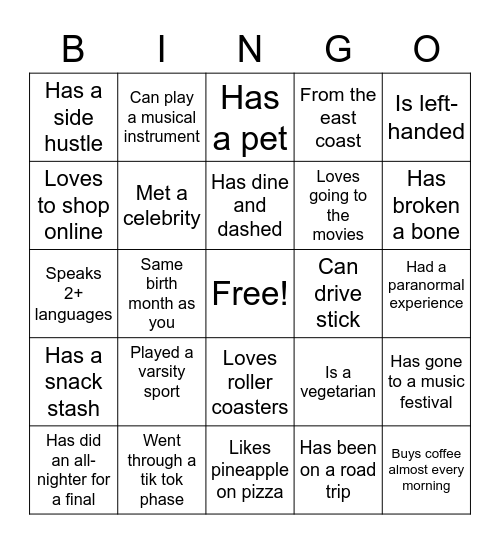 People Bingo Card