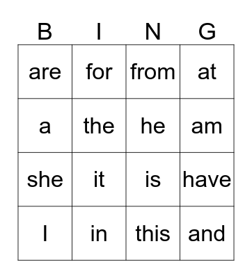 RED SIGHT WORDS Bingo Card
