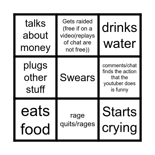 youtuber bingo Card