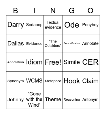 Ms. Vernon's end of the year Bingo Card