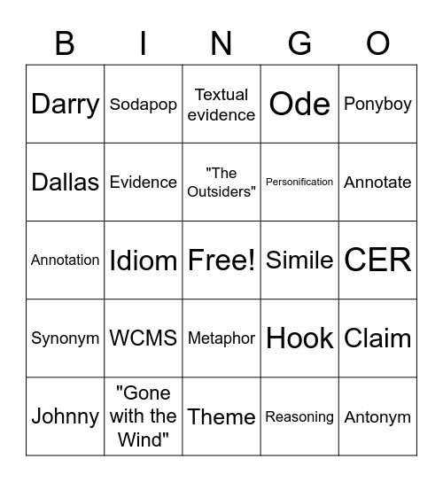 Ms. Vernon's end of the year Bingo Card