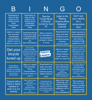 #SCJTransitMonth Bingo - Rural Board Bingo Card