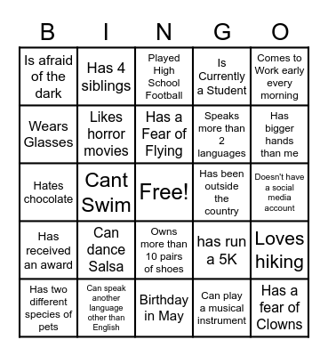 Icebreaker Bingo Card