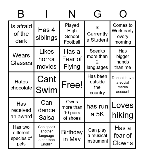 Icebreaker Bingo Card