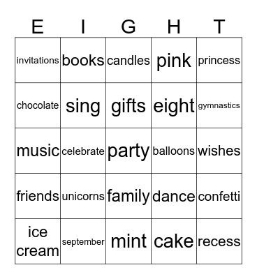 Birthday Bingo Card
