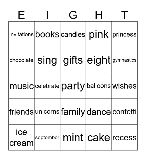Birthday Bingo Card