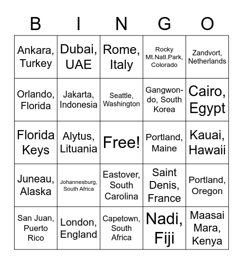 P2 World Tour Bingo Card