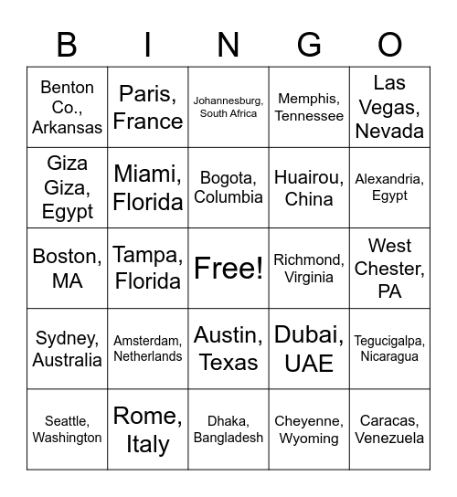 P4 World Tour Bingo Card