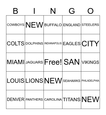 FOOTBALL BINGO Card