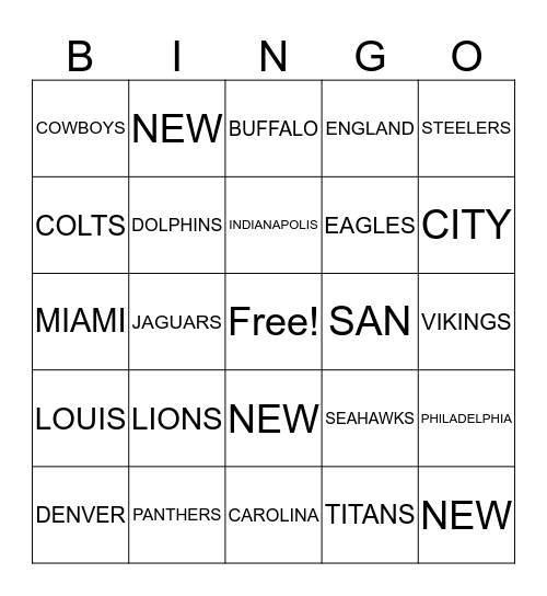 FOOTBALL BINGO Card
