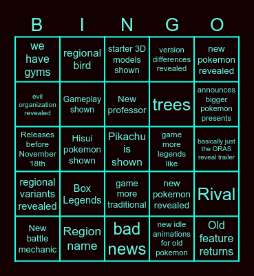 Pokemon SV Trailer Bingo Card