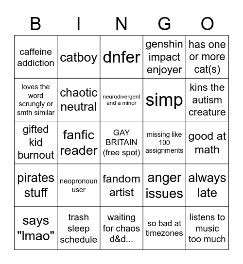 chaos bingo Card