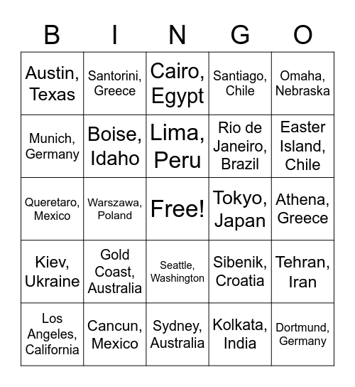 P8 World Tour Bingo Card