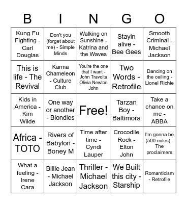 80's Bingo Card