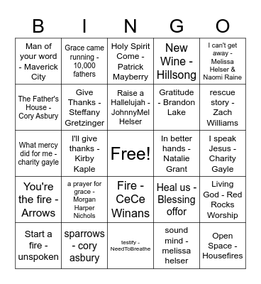 Modern Worship Bingo Card