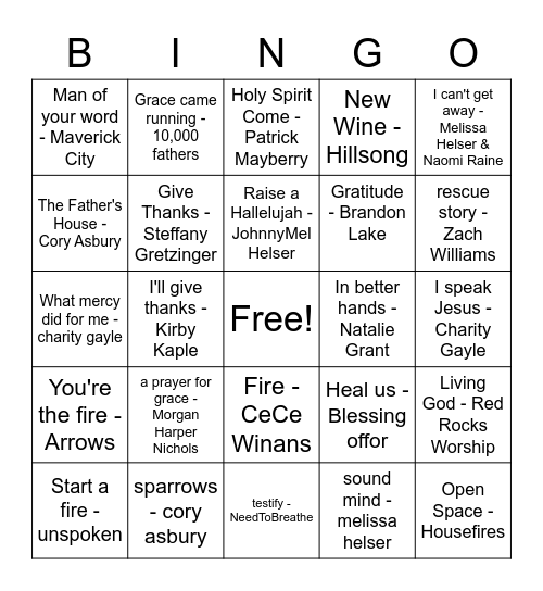 Modern Worship Bingo Card