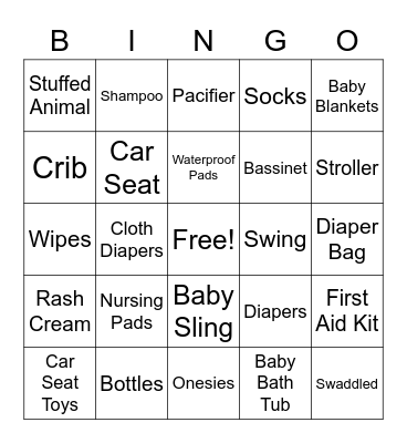 Baby Shower Bingo Card