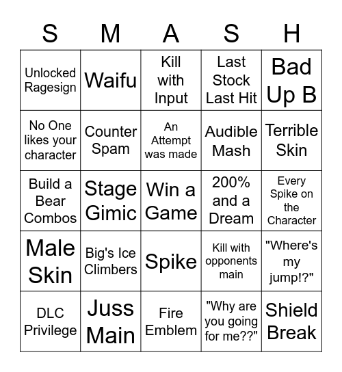 Random Smash Bingo Card