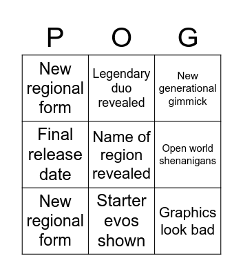 Pokemon SV Announcements Bingo Card