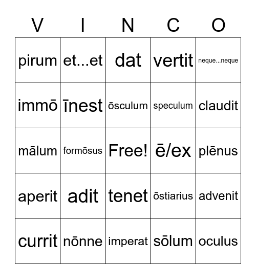 Cap.VII.1-81 Vocab Bingo Card