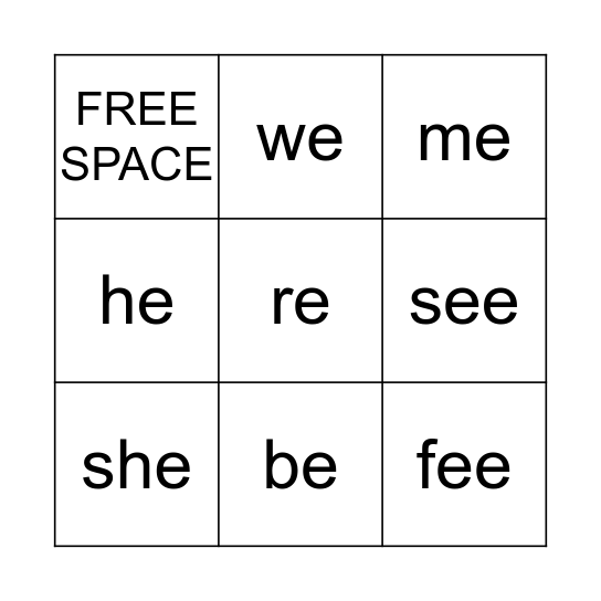 Long E Bingo Card