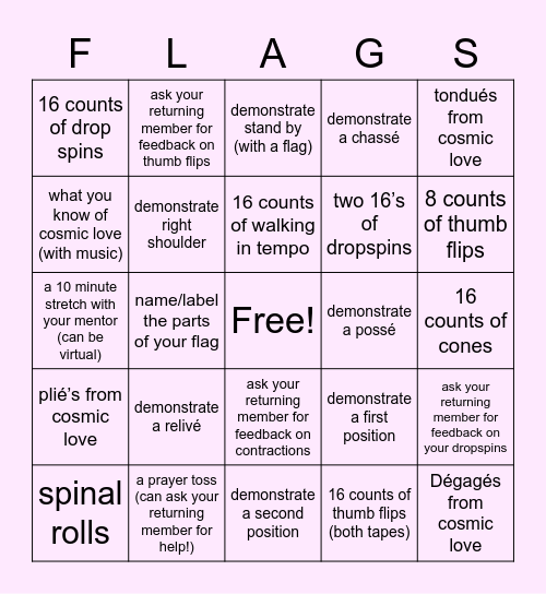 Colorguard Bingo! Bingo Card