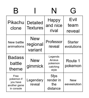 Pokemon 2022 June Presentation Bingo Card
