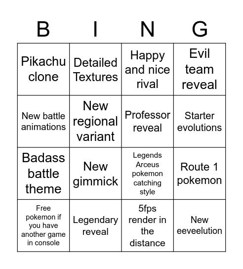 Pokemon 2022 June Presentation Bingo Card