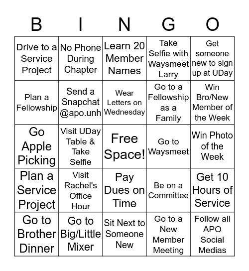 ΑΦΩ September  Bingo Card