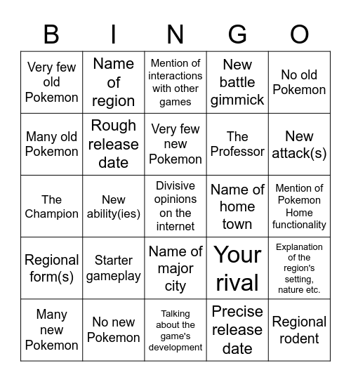 Pokemon Trailer bingo Card