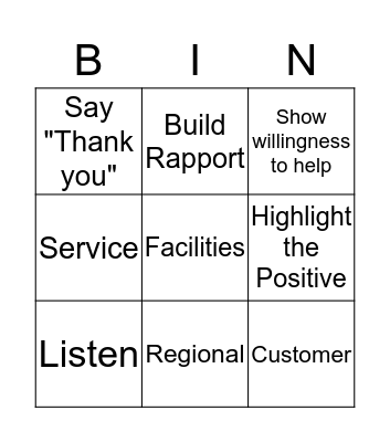 Customer Service Week Bingo Card