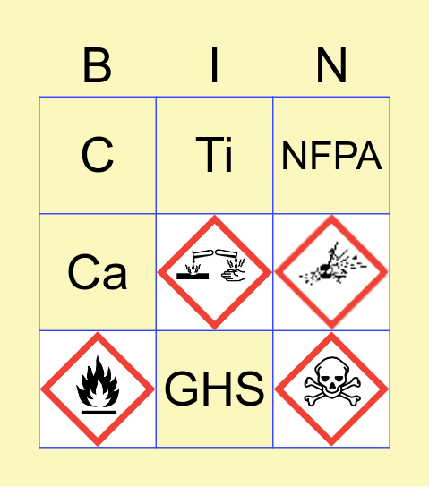 Chemical Bingo Card