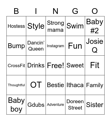 Jess’s Baby Sprinkle Bingo Card
