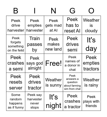 Peek farming sim bingo Card