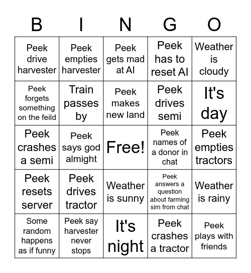 Peek farming sim bingo Card