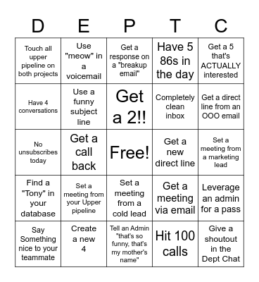 Dept C-ingo Bingo Card